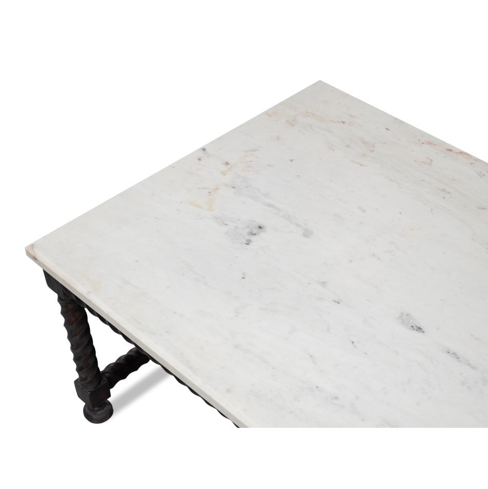Close-up of marble tabletop corner.