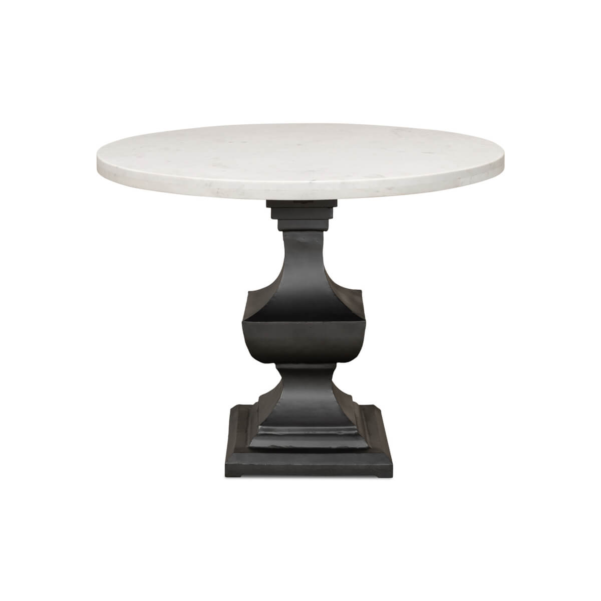 Front view of marble top dining table.
