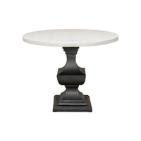 Front view of marble top dining table.