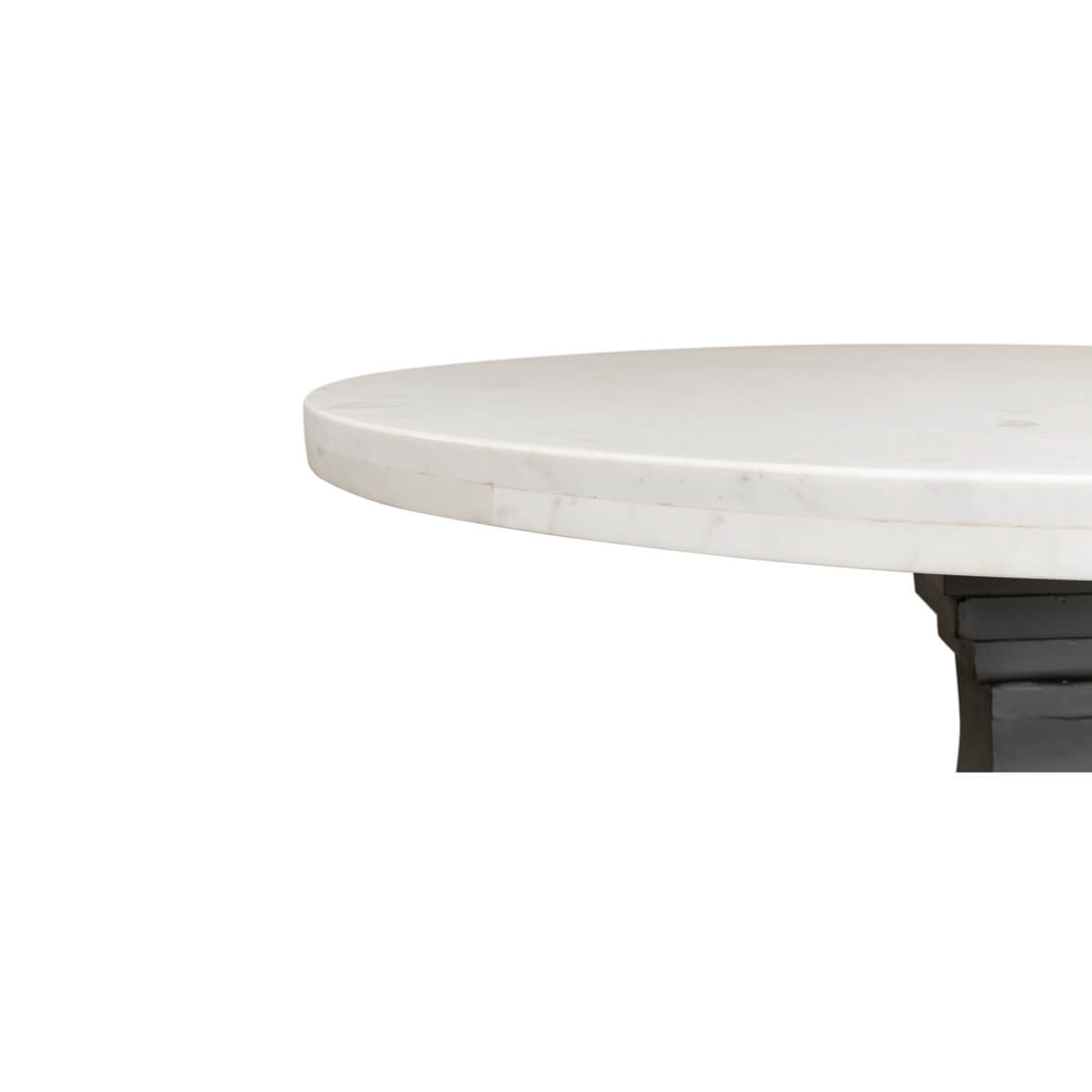 Edge detail of marble dining table top.