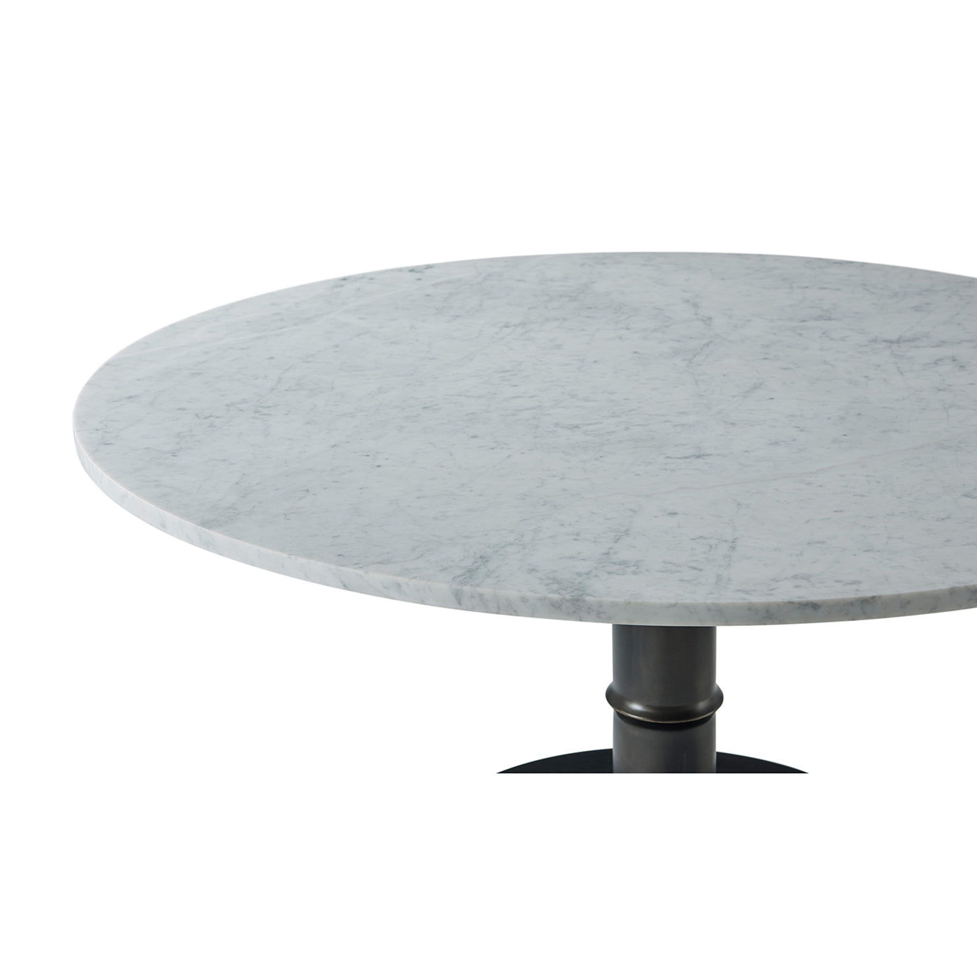Close-up of marble tabletop on round dining table