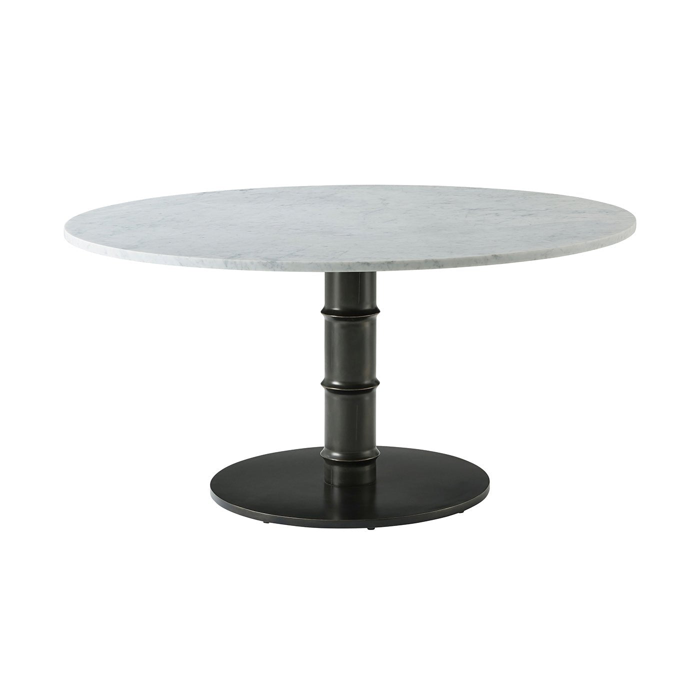Round dining table with marble top and metal base