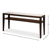 Dimensions of marble top console table with shelf.