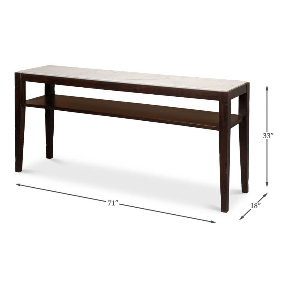 Dimensions of marble top console table with shelf.