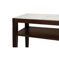 Marble top console table partial view showing shelf.