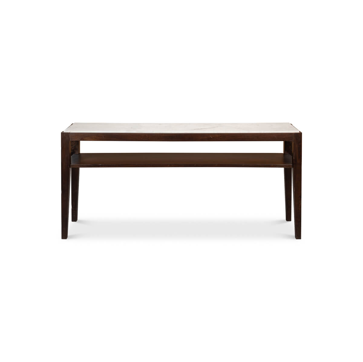Front view of marble top console table.