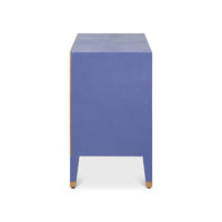 Side view of blue modern nightstand.