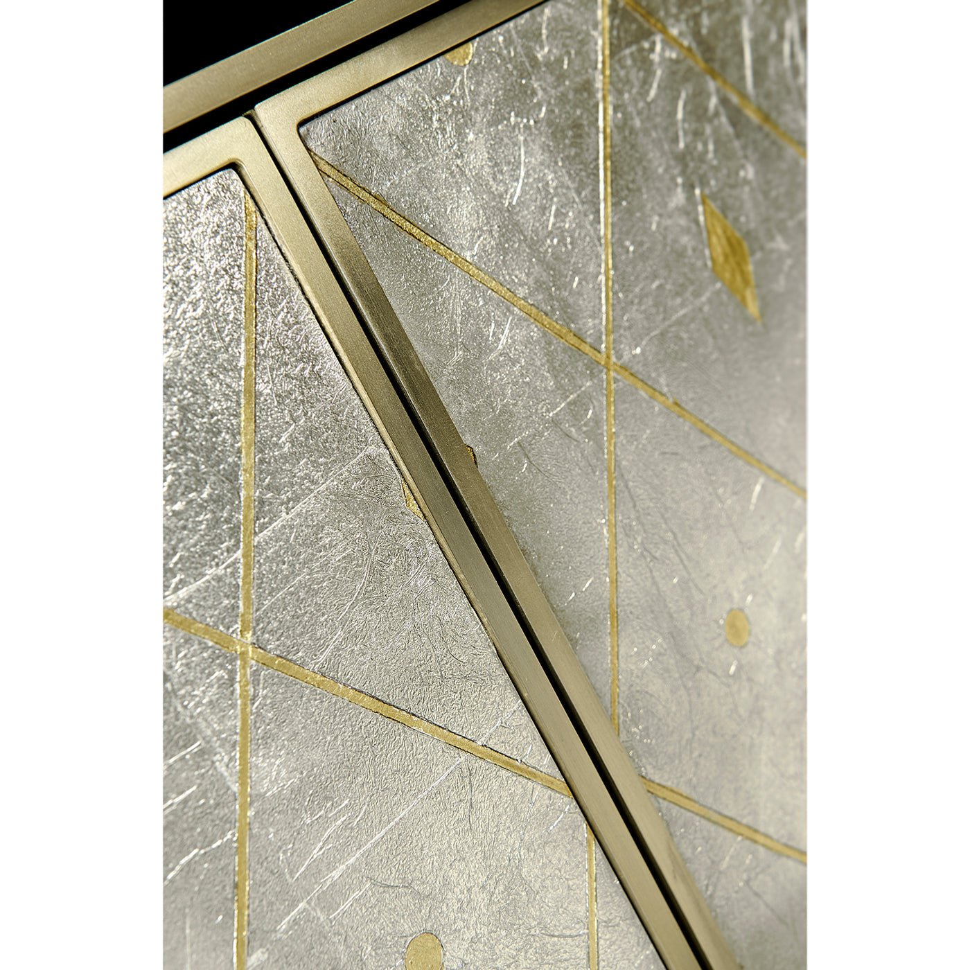 Hinges detail on accent cabinet door frame.