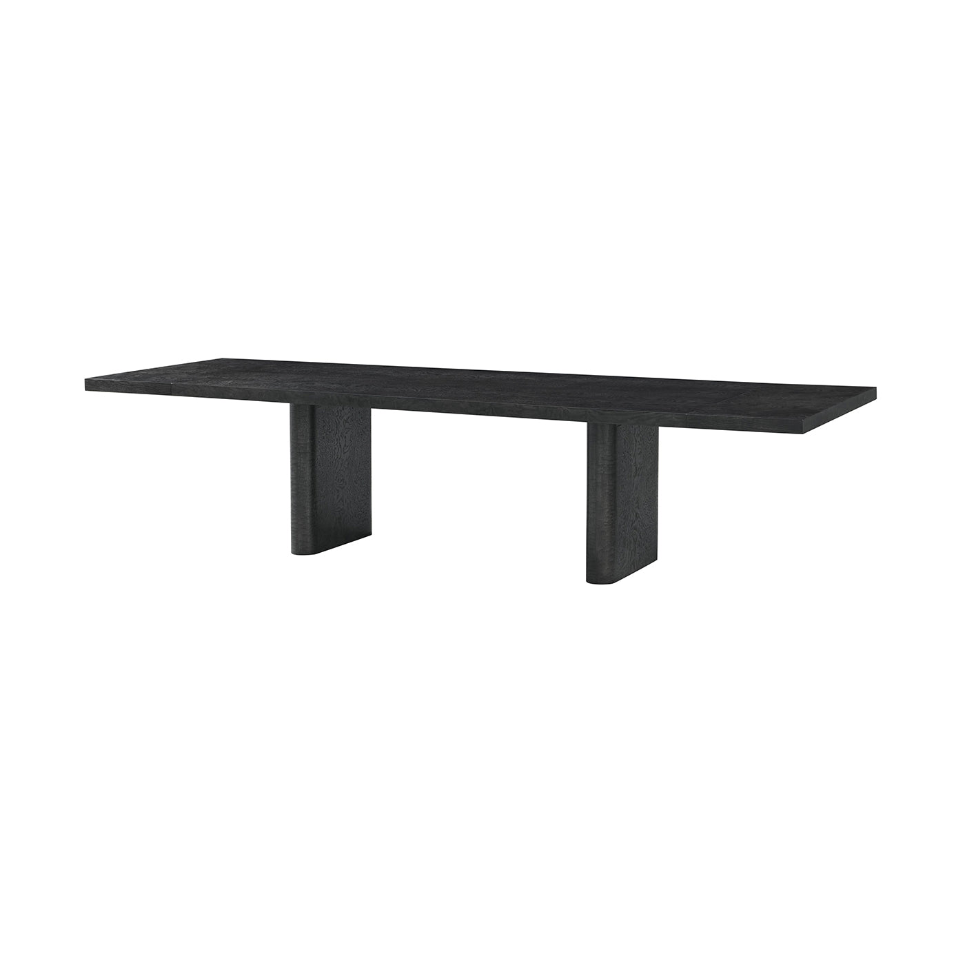 Side view of black extending dining table, black finish.