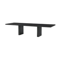 Side view of black extending dining table, black finish.