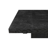 Close-up of corner details, black extending dining table.