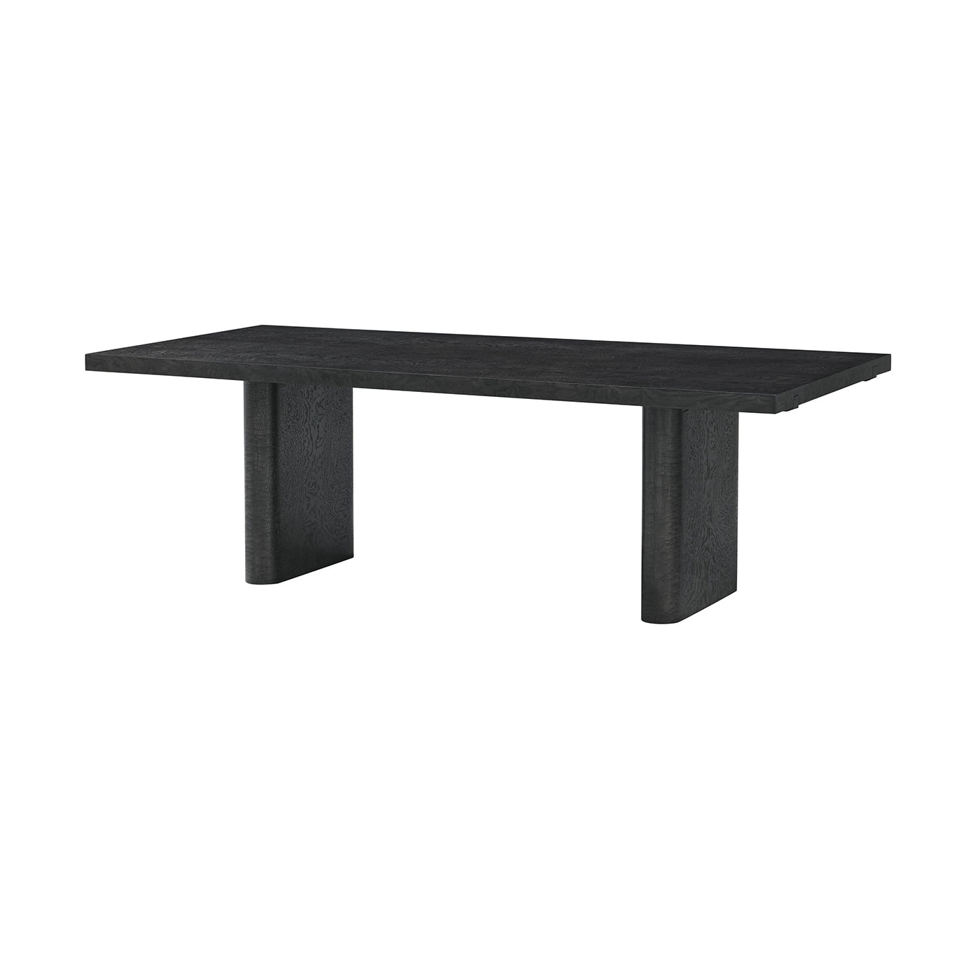Mid-century black dining table front view, black finish.
