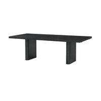 Mid-century black dining table front view, black finish.