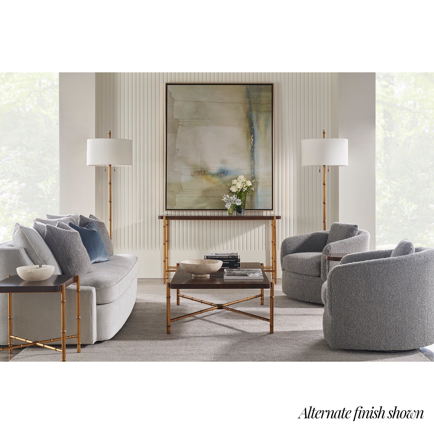 Coffee table with alternate finish, modern living room arrangement