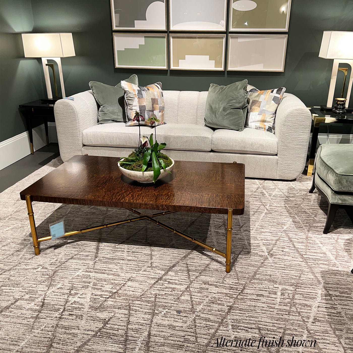 Coffee table with alternate finish in living room setup