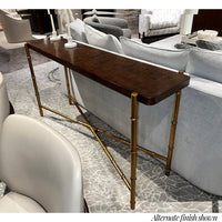 Console table with alternate finish, room setting, side view.