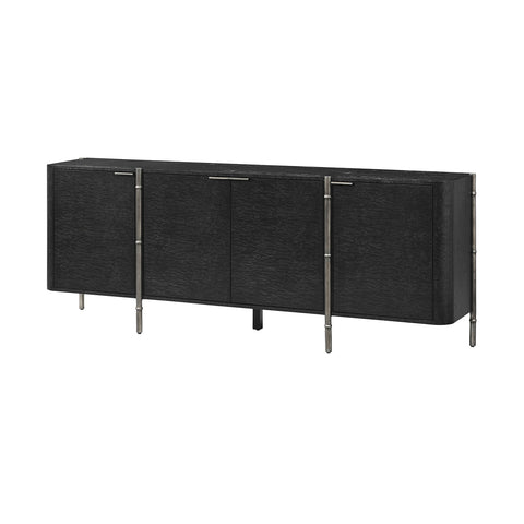 Mid Century Black Burl Wood Sideboard