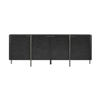 Black burl wood sideboard, front view, chrome handles.
