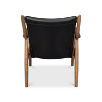 Mid-century black leather accent chair back view.