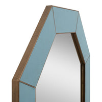 Detailed edge of blue octagonal mirror frame.