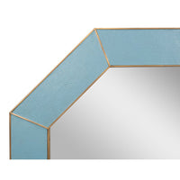 Close-up of leather texture on blue mirror.