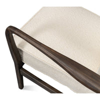 Mid-century boucle armchair top-down arm and seat view.