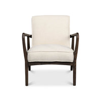 Mid-century boucle armchair straight front view.