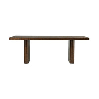 Front view of mid century burl dining table.