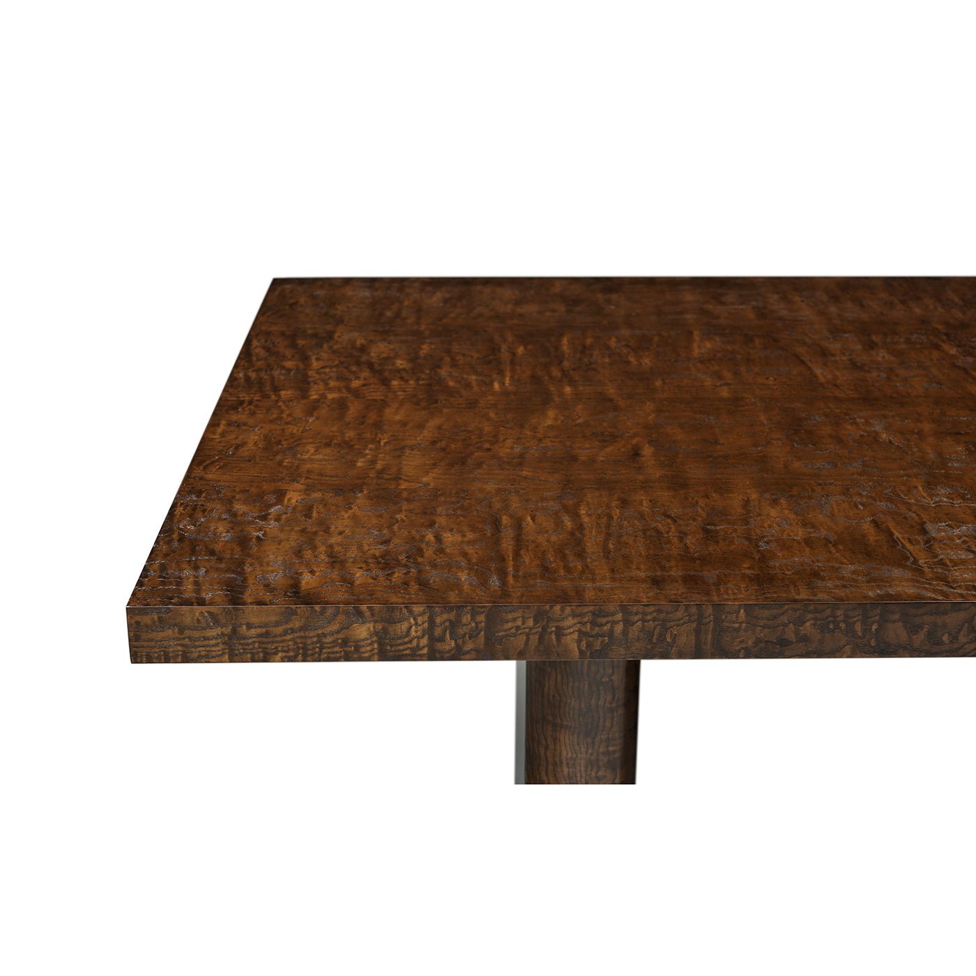 Close-up of burl dining table surface pattern.