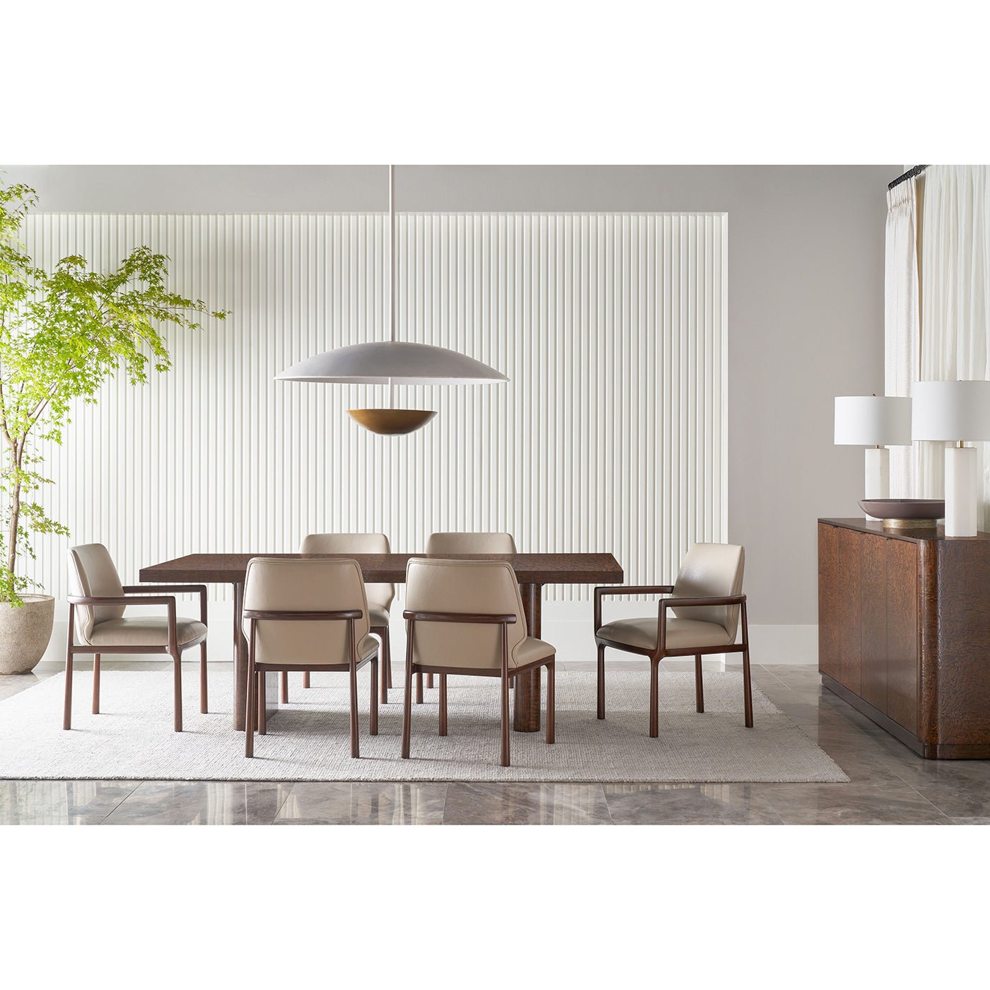 Dining room setup with mid century dining table.