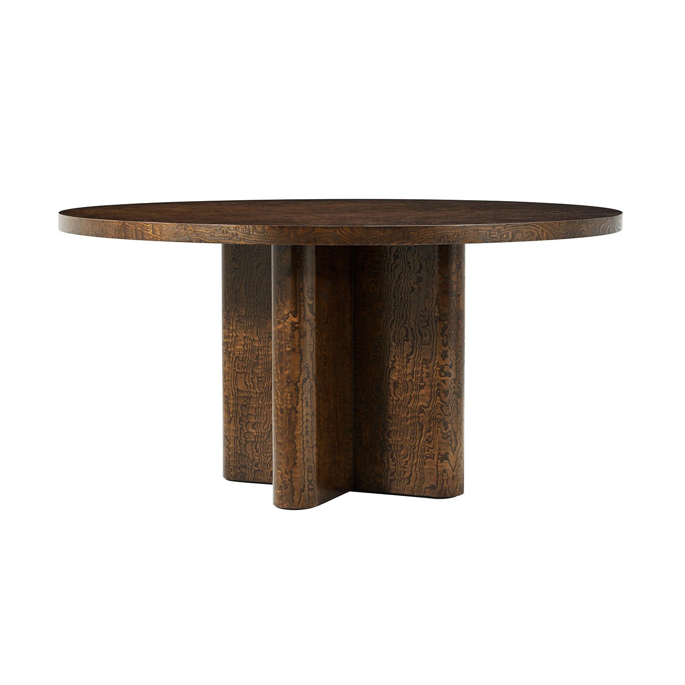 Round dining table with unique mid-century design.