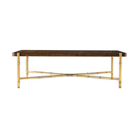 Front view of mid-century coffee table with bamboo details.