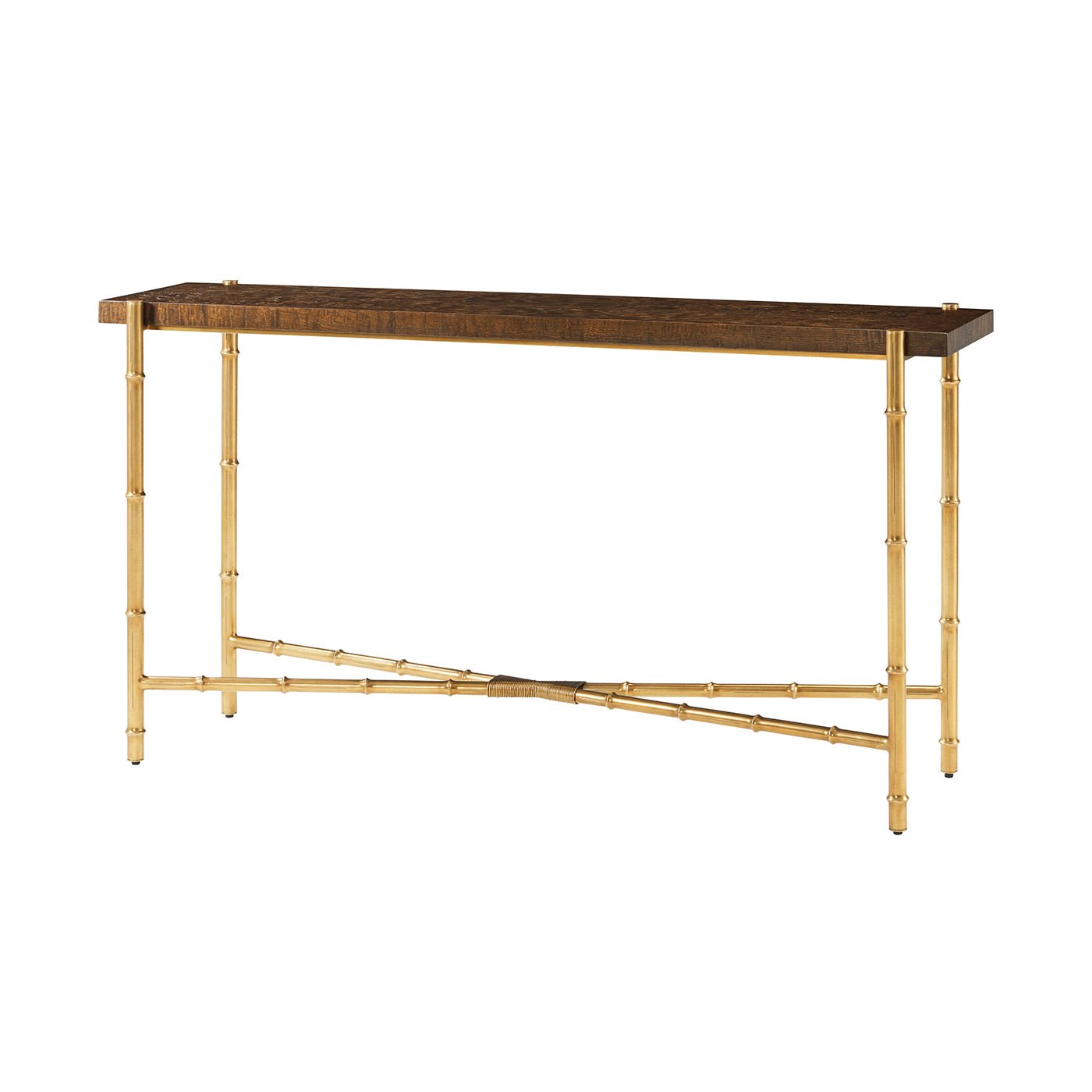 Mid Century console table with bamboo-inspired legs.