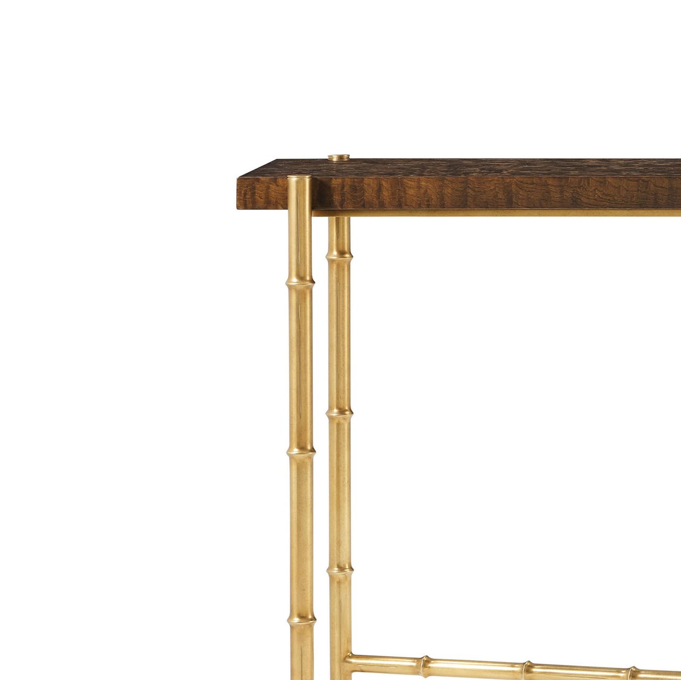 Close-up of console table corner and leg detail.