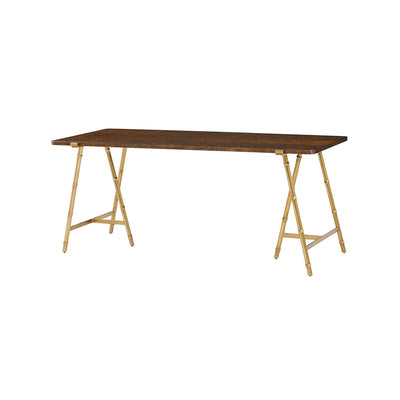 Mid-century writing table, angled side view with legs.
