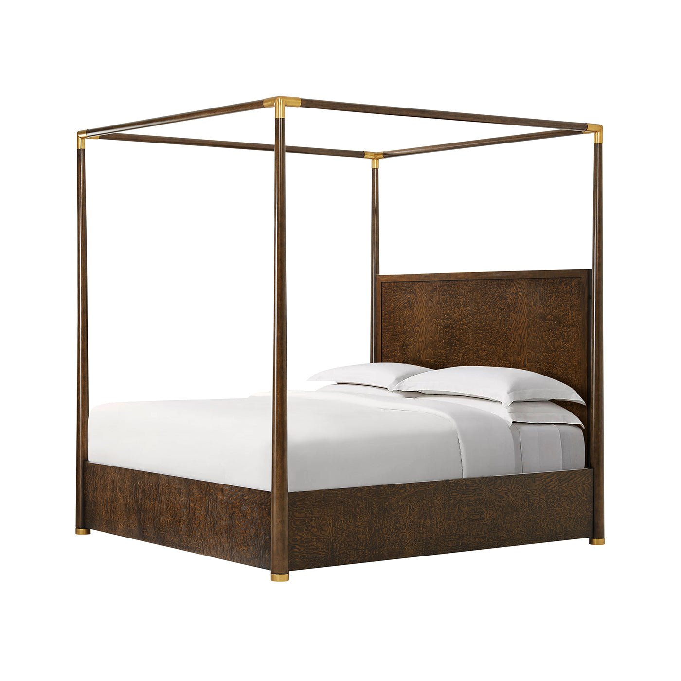 Mid century canopy bed side angle view.