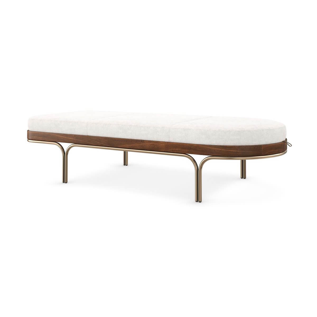 Mid-century chaise lounge, side view with closed storage.