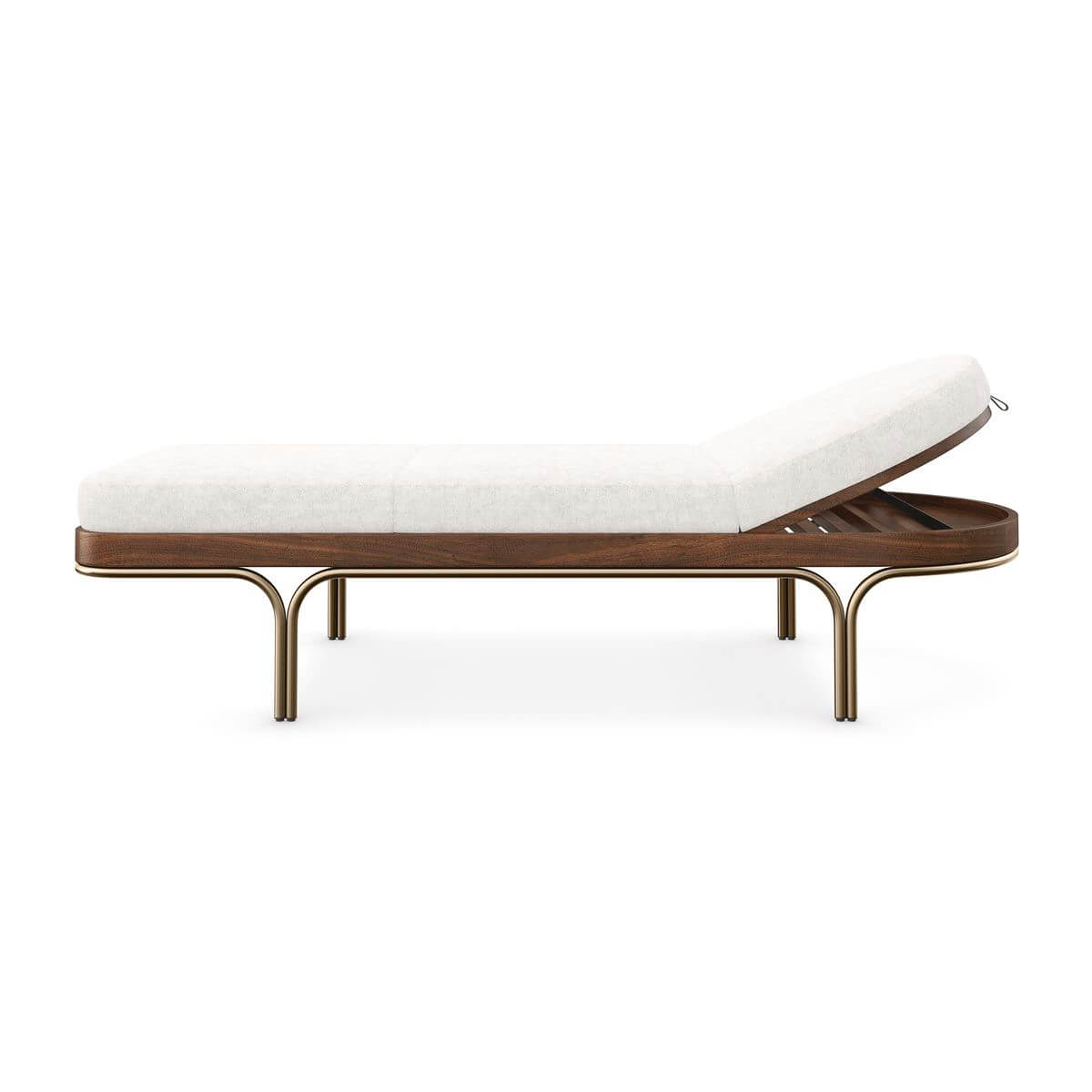 Side profile, chaise lounge with upright cushion.