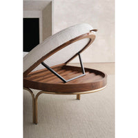 Close-up of chaise lounge open storage mechanism.