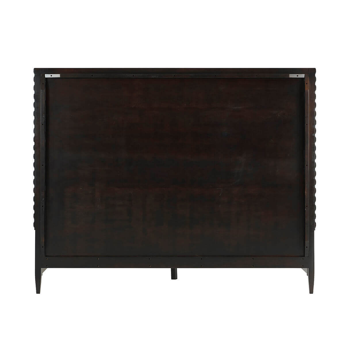 Mid-century channeled bed, rear frame view.