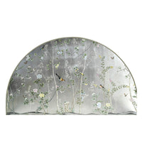 Close-up of Chinoiserie headboard with birds and branches.