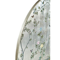 Detailed side view of Chinoiserie headboard's edge.