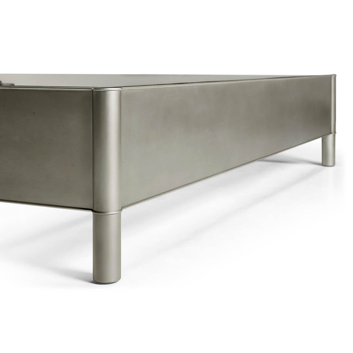 Sturdy leg design of king bed frame.