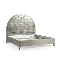 Metal frame of Chinoiserie king bed without mattress.