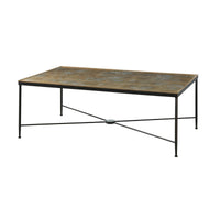 Rectangular cocktail table with metal frame and eglomisé top.