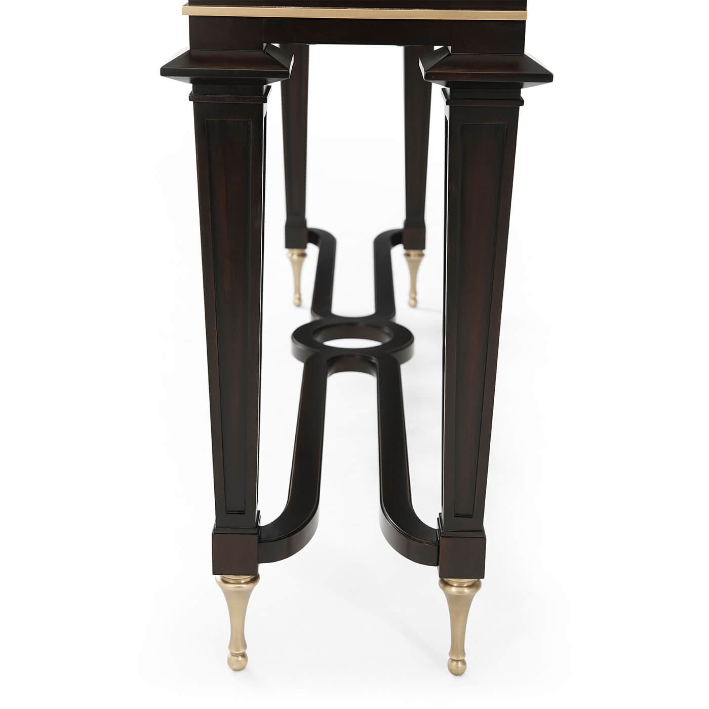 Close-up of leg detail on mid century console table.