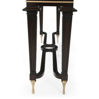 Close-up of leg detail on mid century console table.
