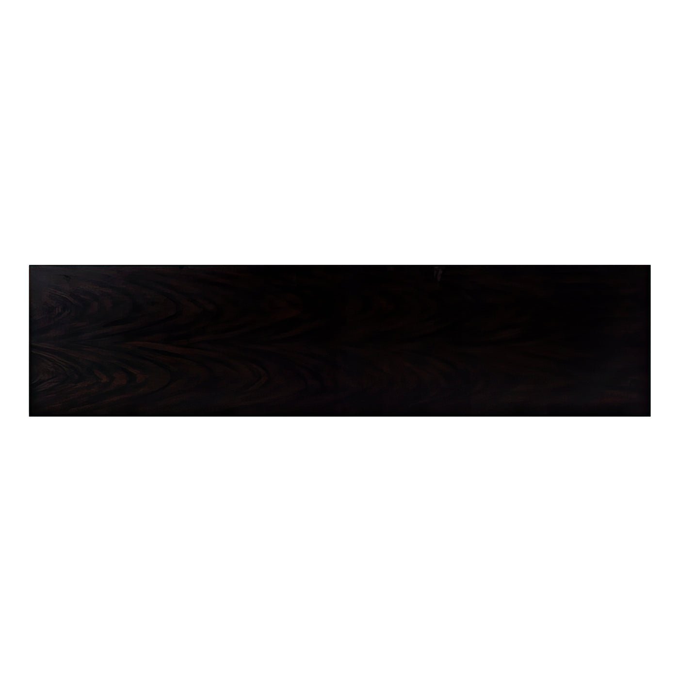Top view of dark wood mid-century console table.