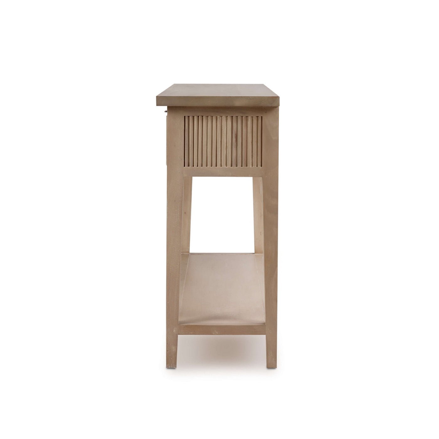 Profile view of console table showing side panel design.