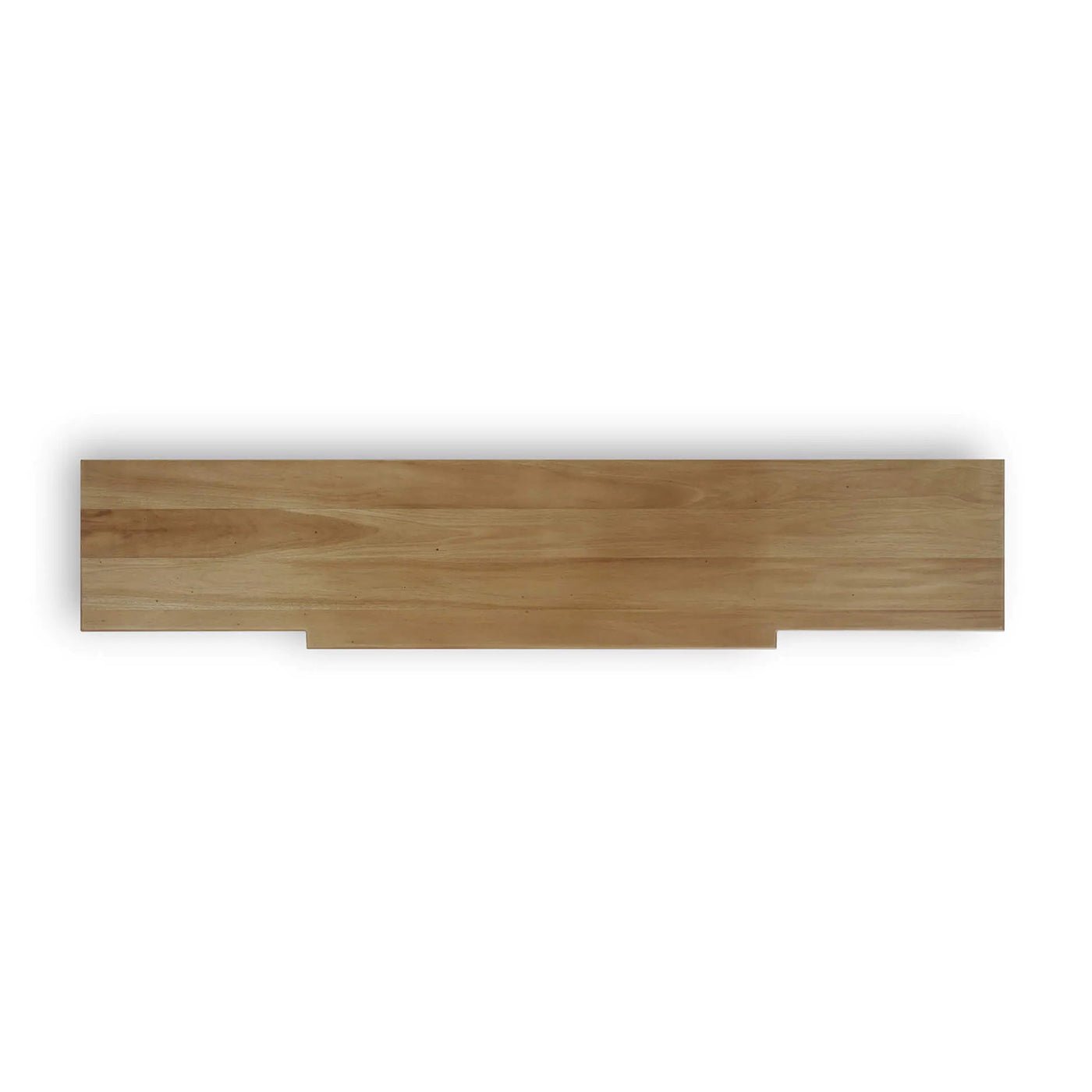 Top view of mid-century credenza, smooth fruitwood surface.